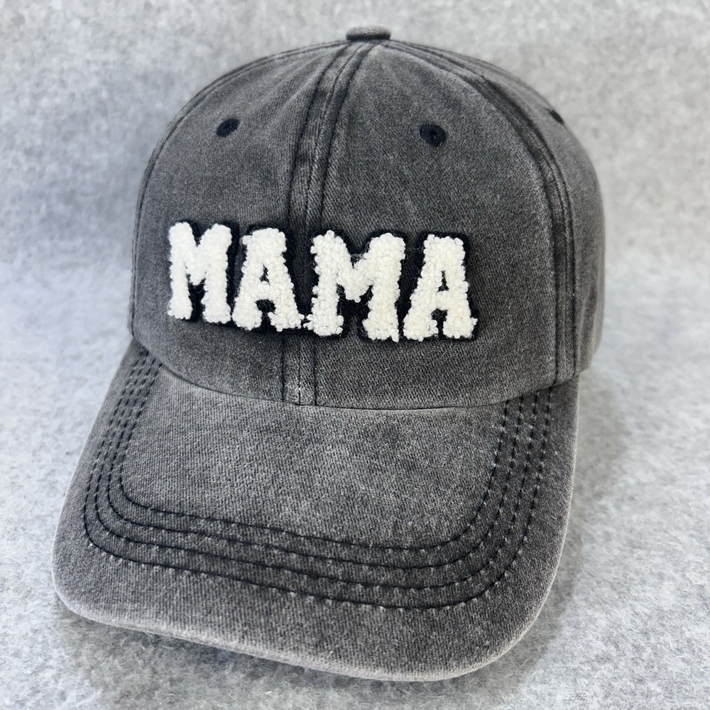 MAMA Gray Dad Hat Strapback Cap White Sherpa Patch Adjustable Mom